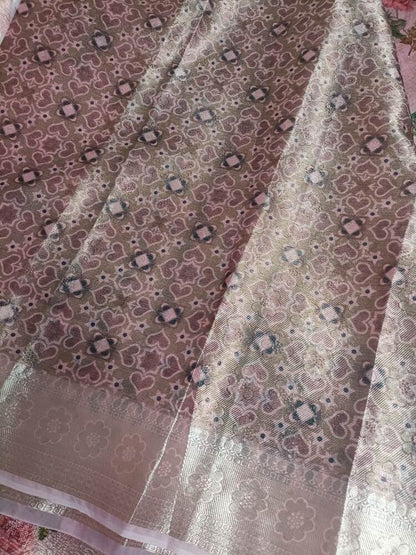 PASTEL PINK DIGITAL FLORAL BANARASI TISSUE SAREE