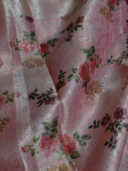 PASTEL PINK DIGITAL FLORAL BANARASI TISSUE SAREE