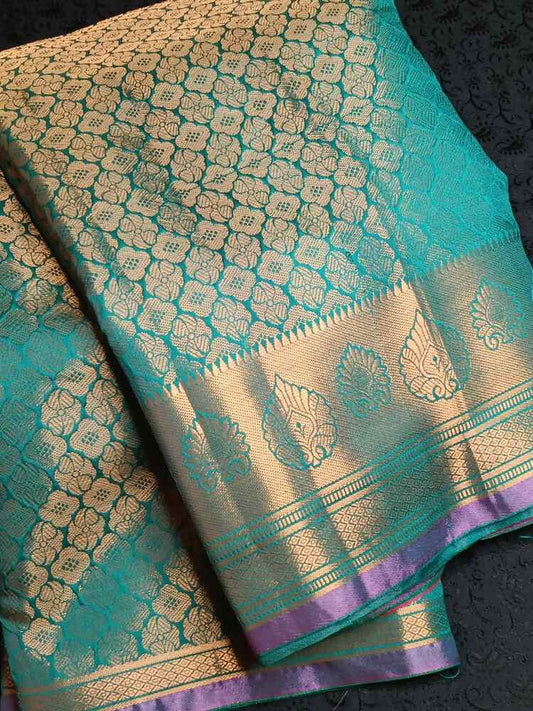 PEACOCK GREEN FLORAL TANCHUI BANARASI BROCADE SILK SAREE