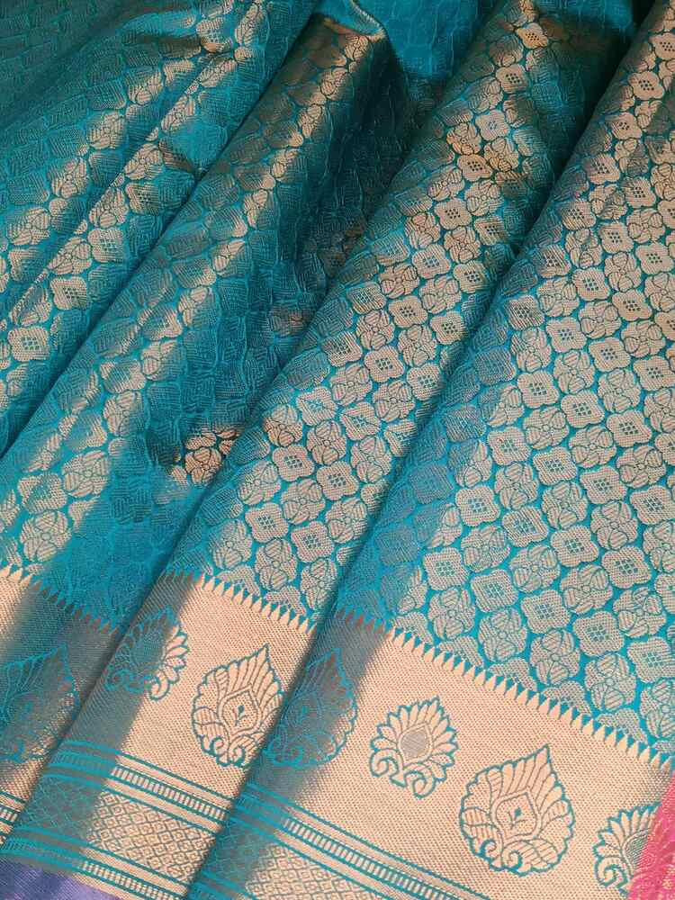 PEACOCK GREEN FLORAL TANCHUI BANARASI BROCADE SILK SAREE