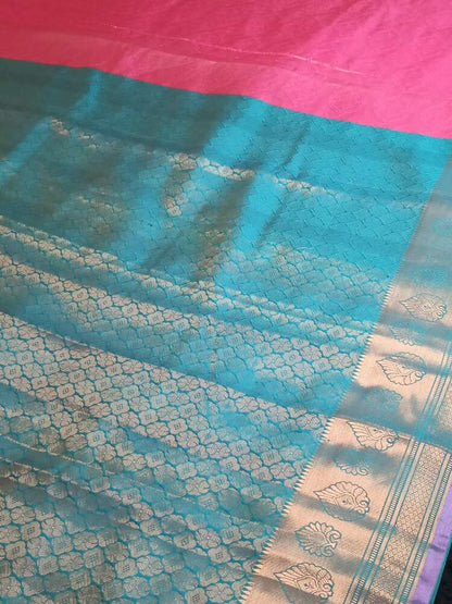 PEACOCK GREEN FLORAL TANCHUI BANARASI BROCADE SILK SAREE