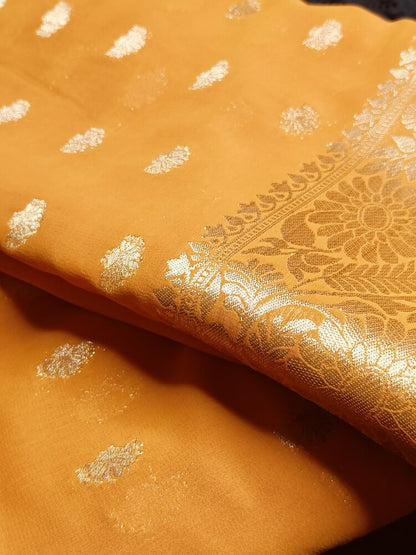 MUSTARD YELLOW BUTI BANARASI GEORGETTE SAREE