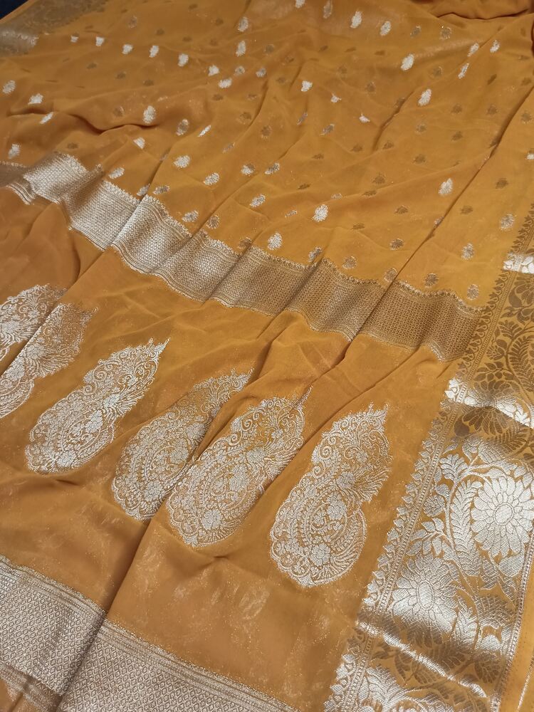 MUSTARD YELLOW BUTI BANARASI GEORGETTE SAREE