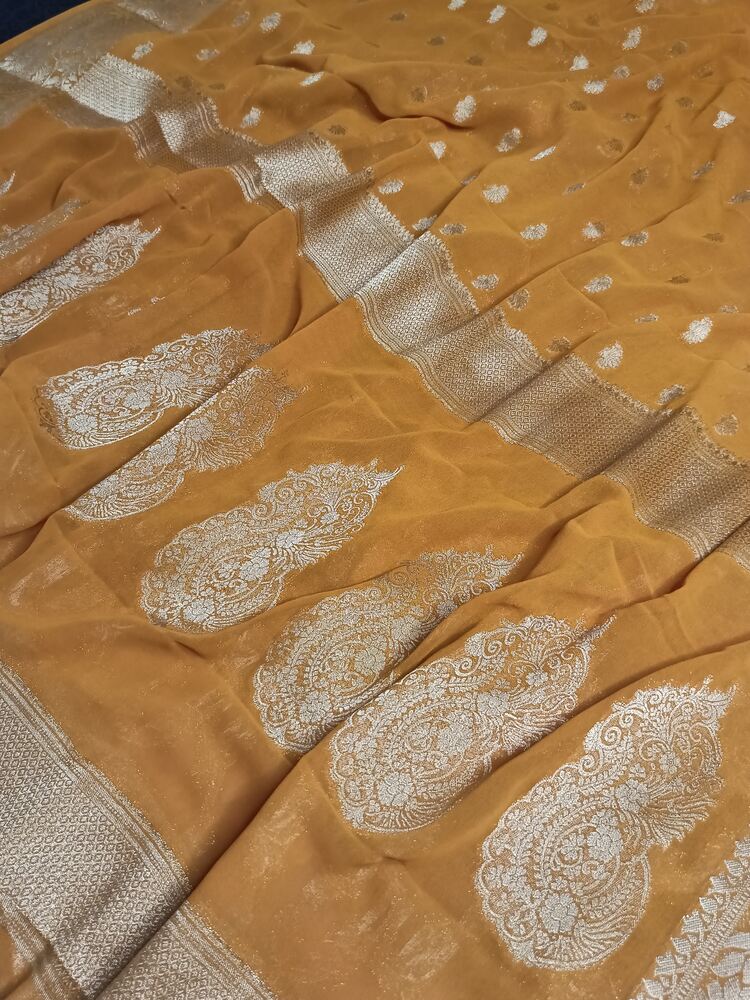 MUSTARD YELLOW BUTI BANARASI GEORGETTE SAREE