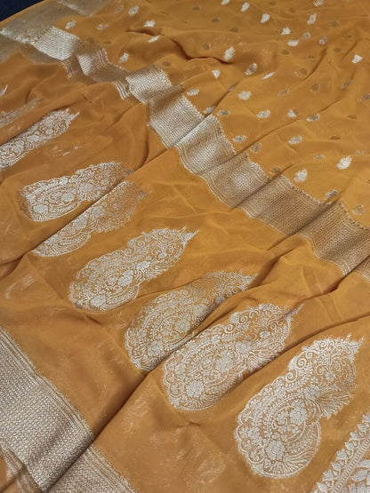 MUSTARD YELLOW BUTI BANARASI GEORGETTE SAREE