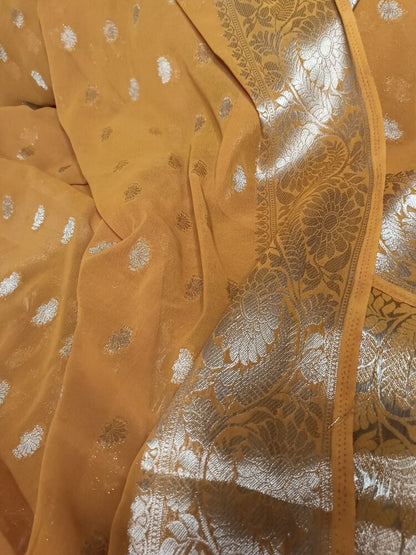 MUSTARD YELLOW BUTI BANARASI GEORGETTE SAREE