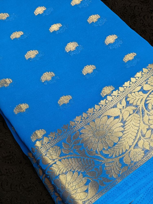 SEA BLUE BUTI BANARASI GEORGETTE SAREE