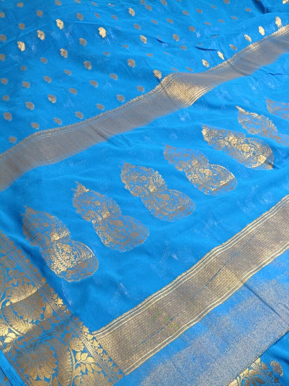 SEA BLUE BUTI BANARASI GEORGETTE SAREE