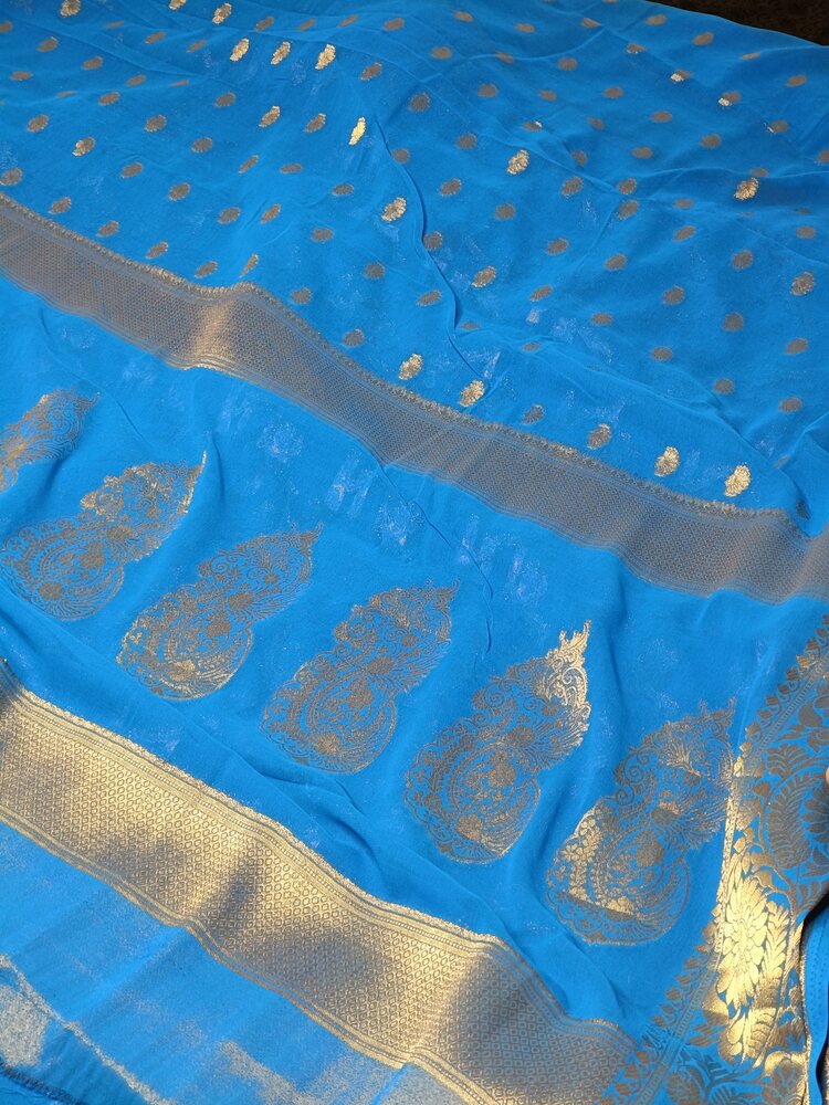 SEA BLUE BUTI BANARASI GEORGETTE SAREE