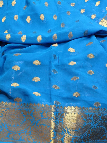 SEA BLUE BUTI BANARASI GEORGETTE SAREE