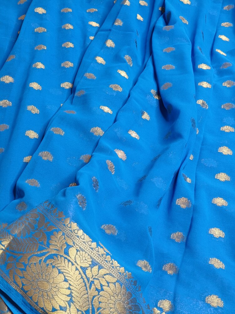 SEA BLUE BUTI BANARASI GEORGETTE SAREE