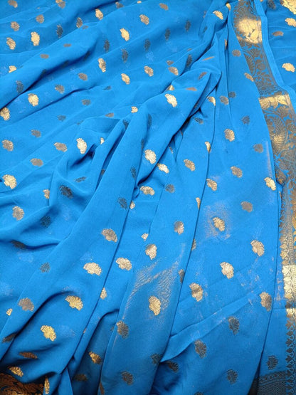 SEA BLUE BUTI BANARASI GEORGETTE SAREE