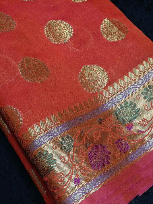 ORANGE PAITHANI BUTTA BANARASI SILK COTTON SAREE