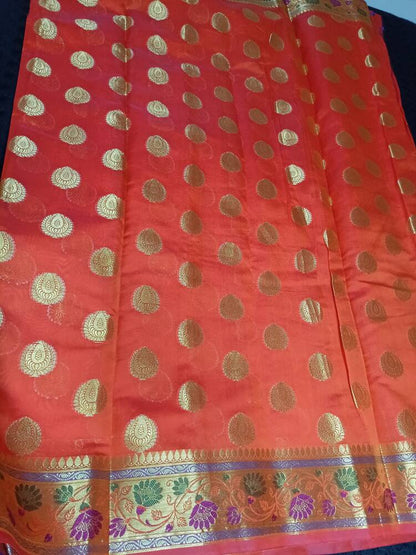 ORANGE PAITHANI BUTTA BANARASI SILK COTTON SAREE