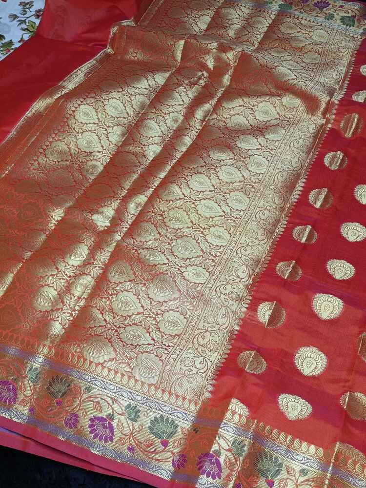 ORANGE PAITHANI BUTTA BANARASI SILK COTTON SAREE