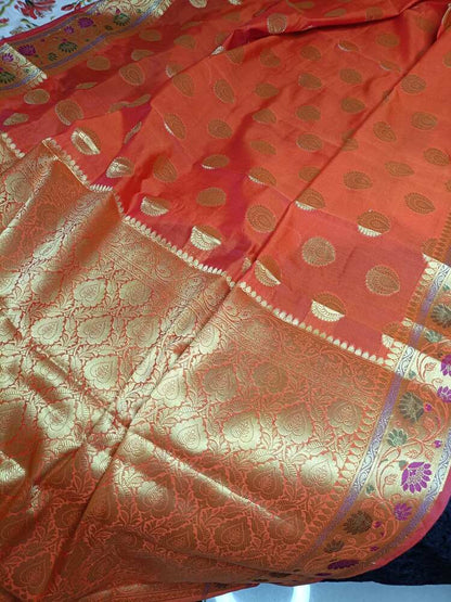 ORANGE PAITHANI BUTTA BANARASI SILK COTTON SAREE