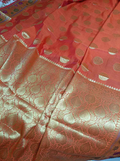 ORANGE PAITHANI BUTTA BANARASI SILK COTTON SAREE