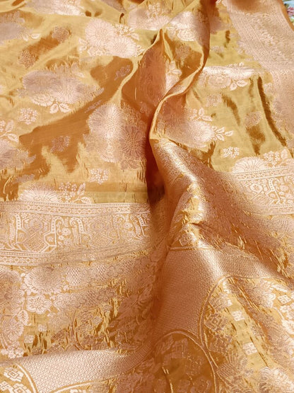 GOLDEN FLORAL BANARASI DUPION SILK SAREE