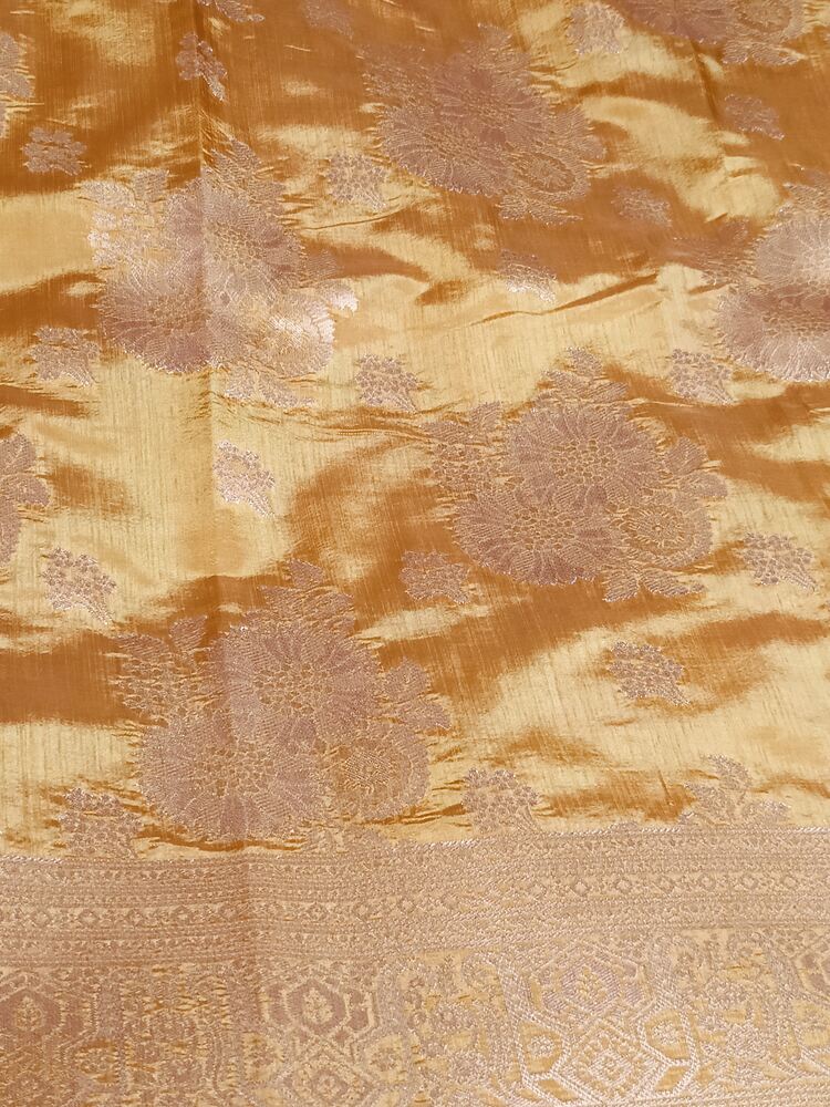 GOLDEN FLORAL BANARASI DUPION SILK SAREE