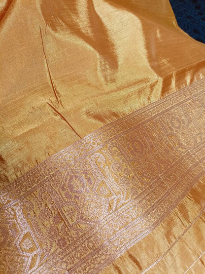 GOLDEN FLORAL BANARASI DUPION SILK SAREE