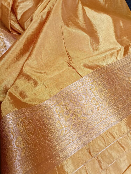 GOLDEN FLORAL BANARASI DUPION SILK SAREE