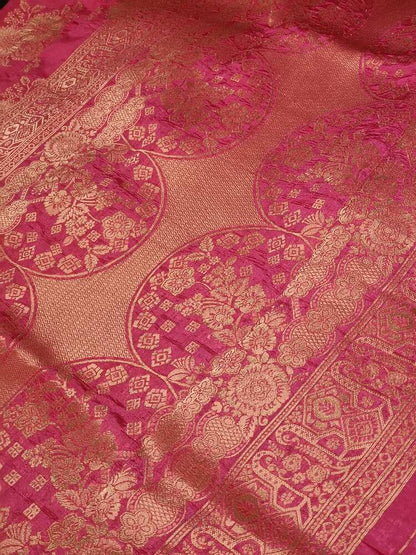 PINK FLORAL BANARASI DUPION SILK SAREE