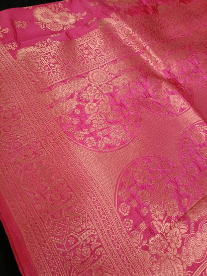 PINK FLORAL BANARASI DUPION SILK SAREE