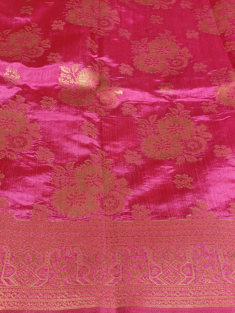 PINK FLORAL BANARASI DUPION SILK SAREE