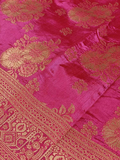 PINK FLORAL BANARASI DUPION SILK SAREE