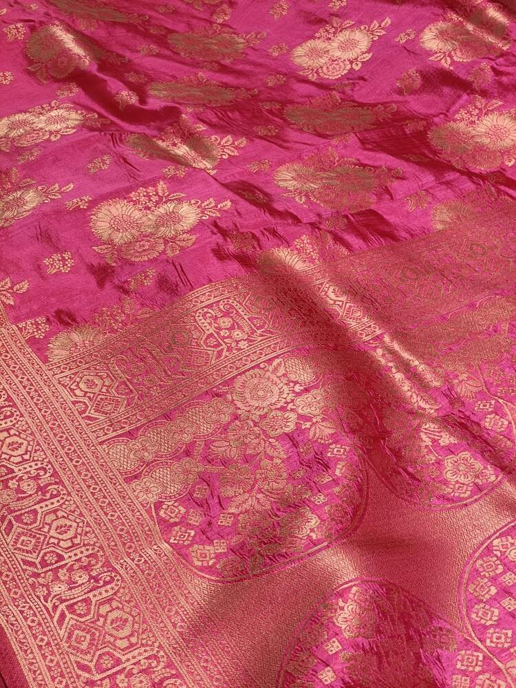 PINK FLORAL BANARASI DUPION SILK SAREE