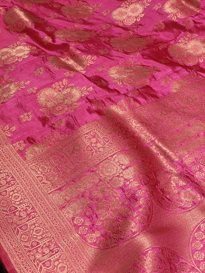 PINK FLORAL BANARASI DUPION SILK SAREE