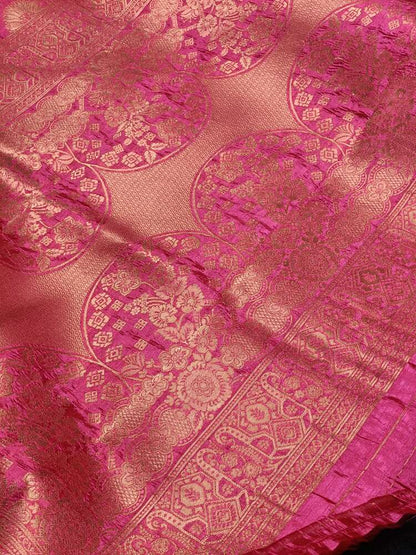 PINK FLORAL BANARASI DUPION SILK SAREE