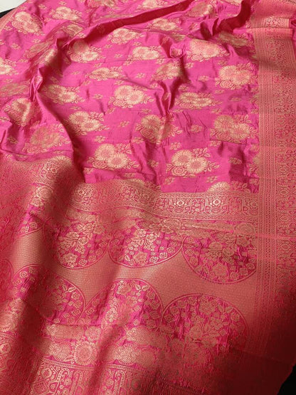 PINK FLORAL BANARASI DUPION SILK SAREE