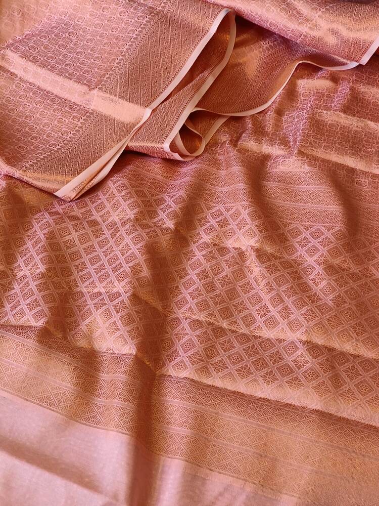 PEACH PINK FLORAL TANCHUI BANARASI SOFT BROCADE SILK SAREE