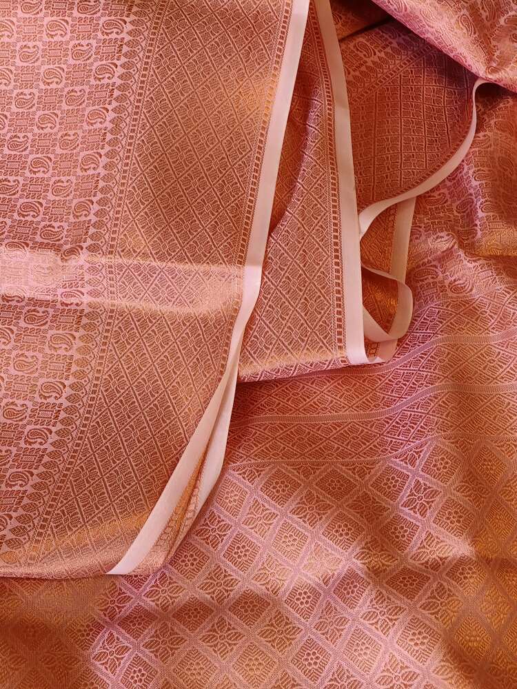 PEACH PINK FLORAL TANCHUI BANARASI SOFT BROCADE SILK SAREE