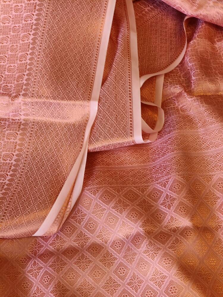 PEACH PINK FLORAL TANCHUI BANARASI SOFT BROCADE SILK SAREE