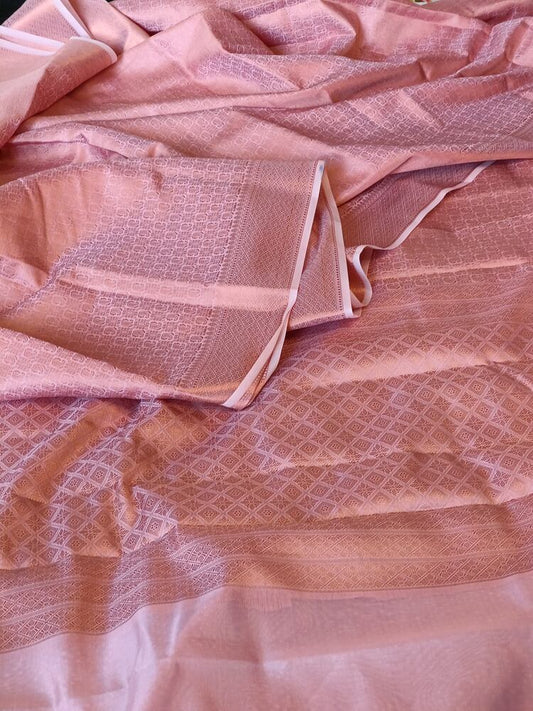 PEACH PINK FLORAL TANCHUI BANARASI SOFT BROCADE SILK SAREE