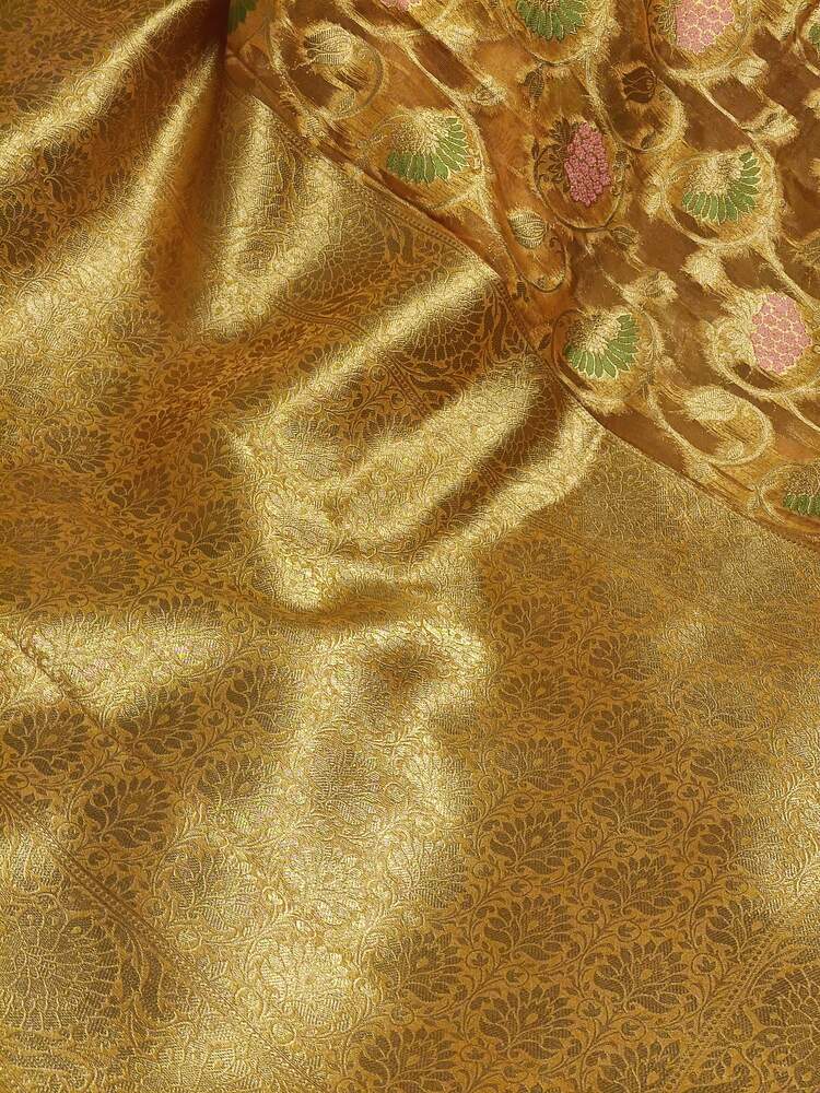 MUSTARD YELLOW MEENAKARI FLORAL JAAL PARTY BANARASI ORGANZA SAREE