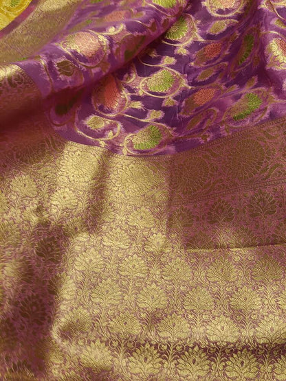 LILAC MEENAKARI FLORAL JAAL PARTY BANARASI ORGANZA SAREE