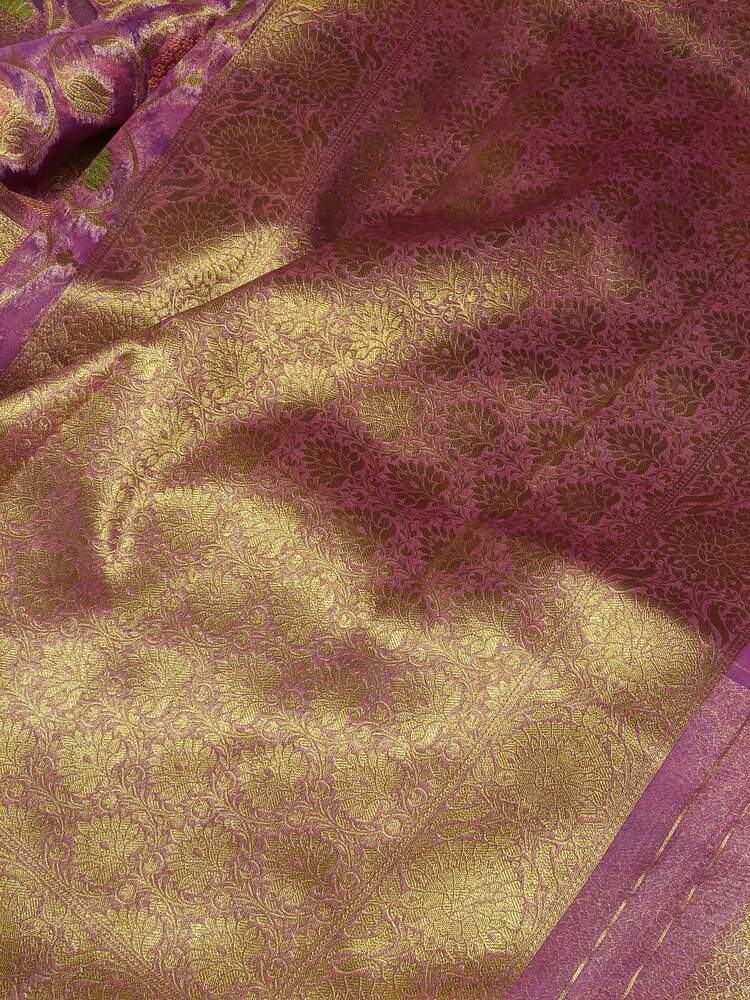 LILAC MEENAKARI FLORAL JAAL PARTY BANARASI ORGANZA SAREE