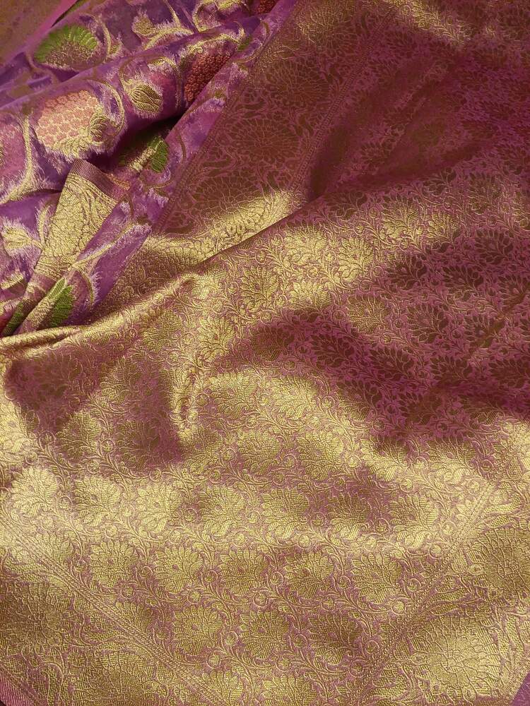 LILAC MEENAKARI FLORAL JAAL PARTY BANARASI ORGANZA SAREE