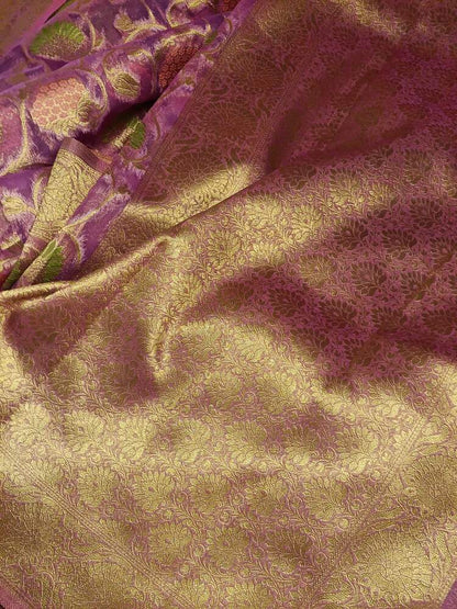 LILAC MEENAKARI FLORAL JAAL PARTY BANARASI ORGANZA SAREE