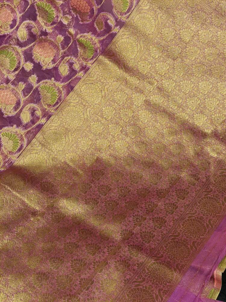 LILAC MEENAKARI FLORAL JAAL PARTY BANARASI ORGANZA SAREE