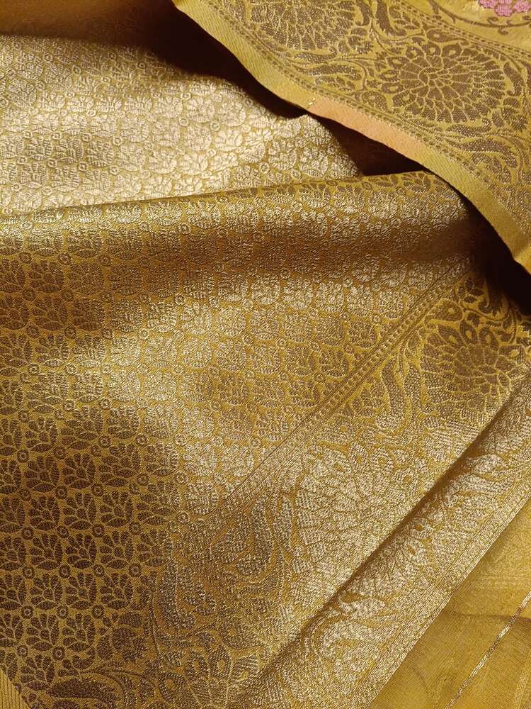 YELLOW MEENAKARI FLORAL JAAL PARTY BANARASI ORGANZA SAREE