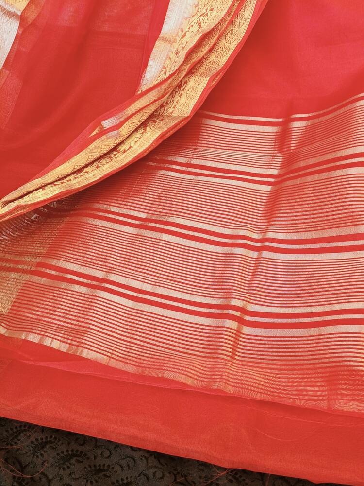 RED PLAIN BANARASI ORGANZA SAREE