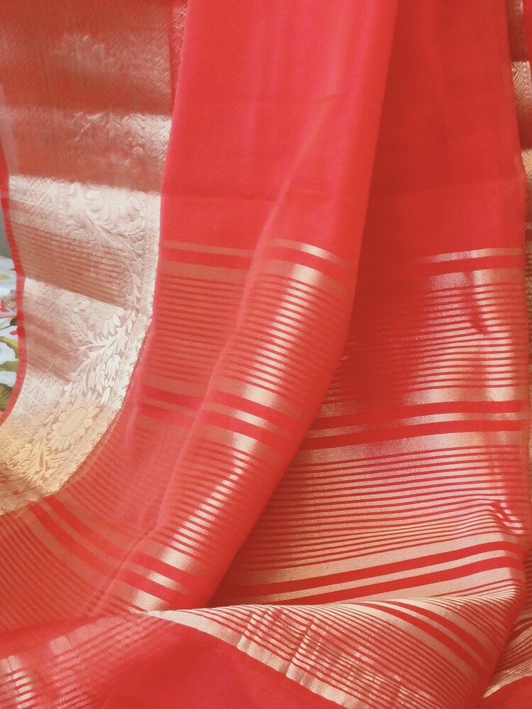 RED PLAIN BANARASI ORGANZA SAREE