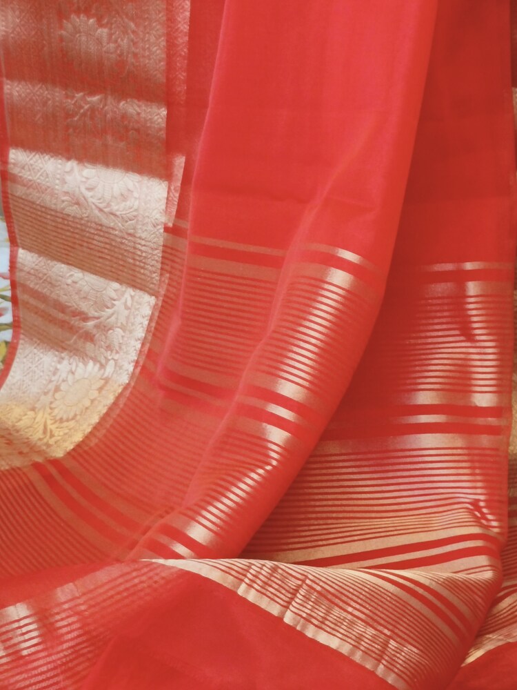 RED PLAIN BANARASI ORGANZA SAREE