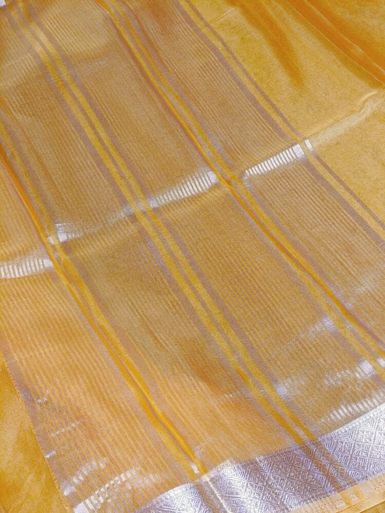 MANGO YELLOW PLAIN BANARASI ORGANZA SAREE