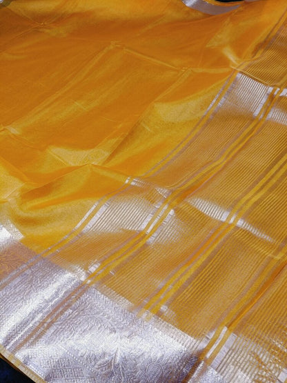 MANGO YELLOW PLAIN BANARASI ORGANZA SAREE