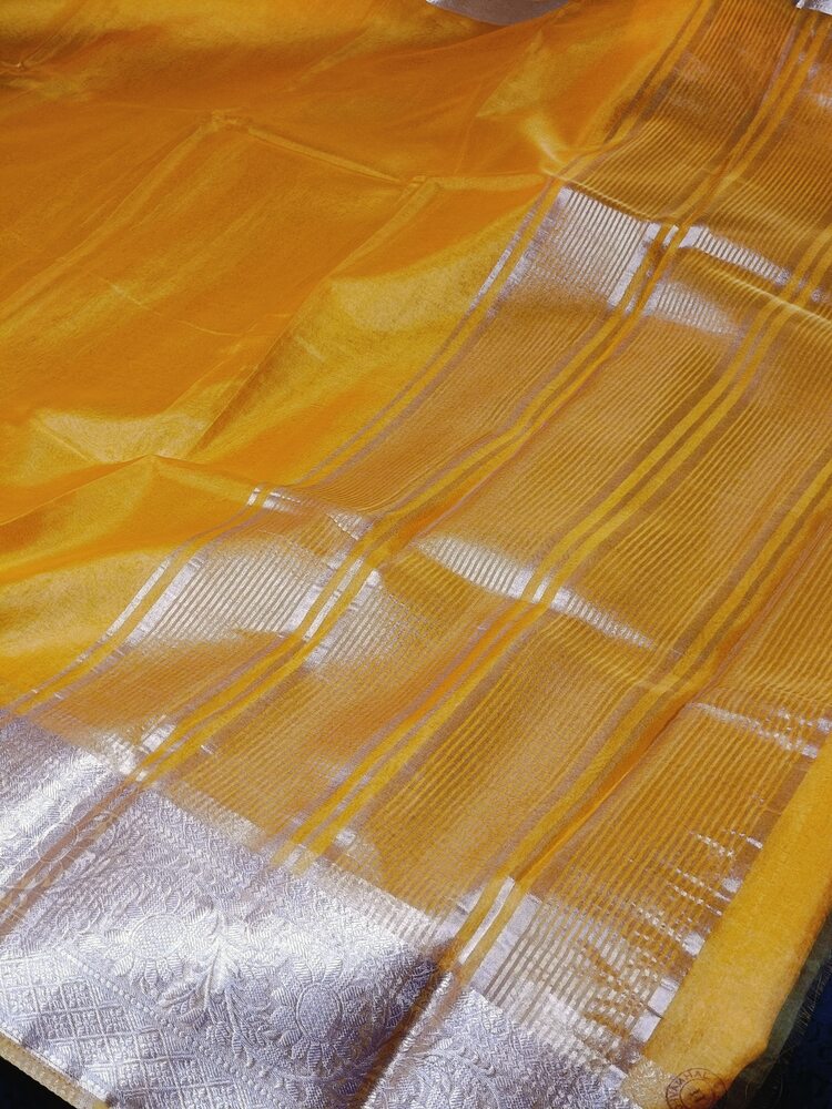 MANGO YELLOW PLAIN BANARASI ORGANZA SAREE